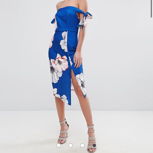 Ginger Fizz Off The Shoulder Tie Midi Dress In Floral - Picture 3 of 3